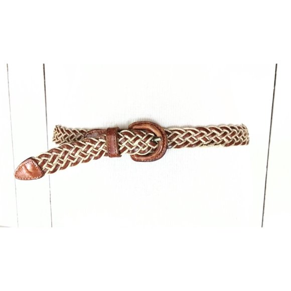 Vintage woven tan jute  leather rope braided belt - Picture 2 of 3